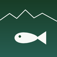 CA Hunt & Fish Guide app icon: a white fish beneath a ridge line on a green field.